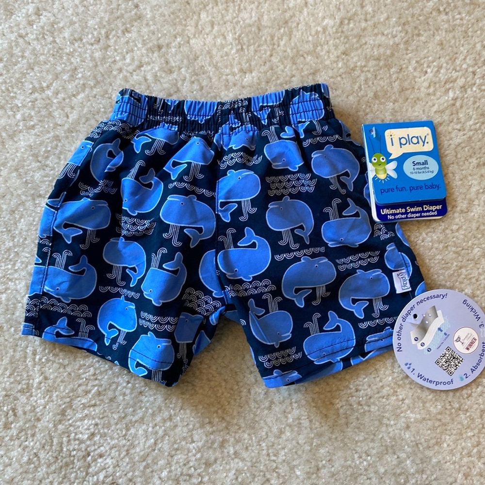 Whale swim shorts with built-in swim diaper